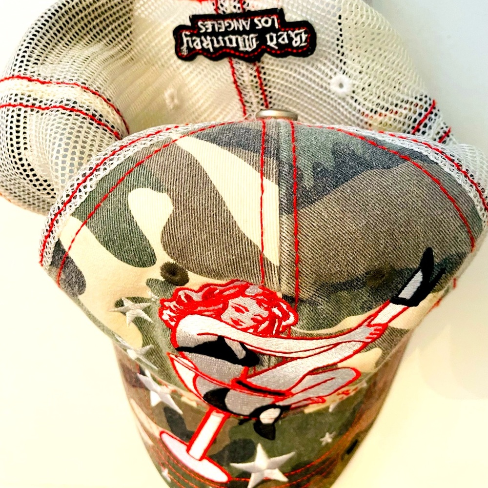 Red Monkey Martini Girl Trucker Mesh Camo Snap Back Hat